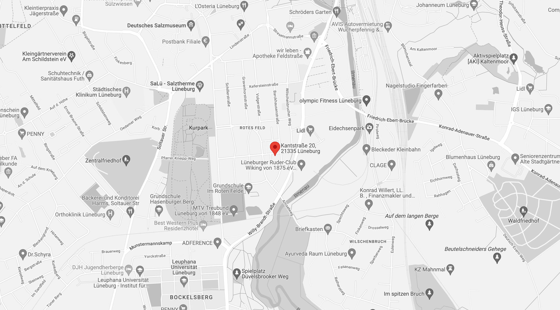 Eine Karte von Lüneburg mit der Adresse des Pilates Training